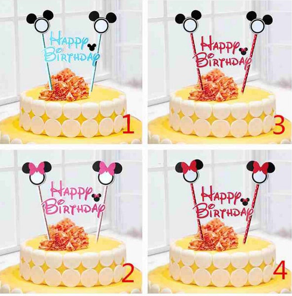 1set baby shower child birthday party supplies cake baking party decorative mickey mouse theme cupcake cake topper cake flags