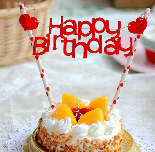 Birthday Party Baby Shower Cake Decorative Supplies Red Heart Sweet Happy Birthday Cake Topper Set