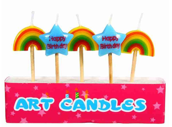 5Pcs/lot Rainbow Star Shape Safe Fames Party Dessert Decoration Gifts Birthday Cake Multicolor Candles Woodstick