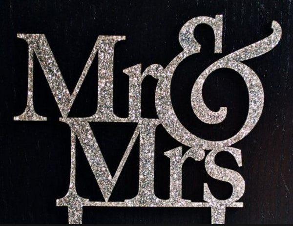 Wedding Cake Topper for wedding cake decorations wedding gifts favors Glitter Silver " Mr & Mrs "