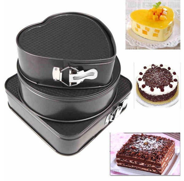 Mould Mold Bakeware Round Heart Square Shape Set of Three Springform Pans Chocolate Cake Bake Kitchen Accessories Baking Tools