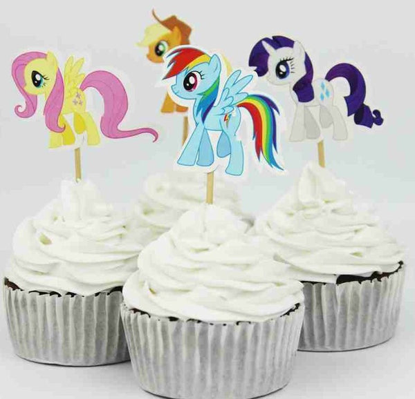 24pcs/lot 6 Designs Cartoon Theme Birthday Party Decorations Kids Evnent Party Favors My little Pony Cupcake Topper Picks
