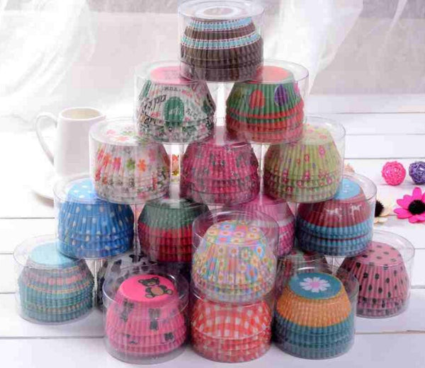 100pcs Random Baking Cup Muffin Cases Cake Tools 22 Designs Paper Cupcake Liners