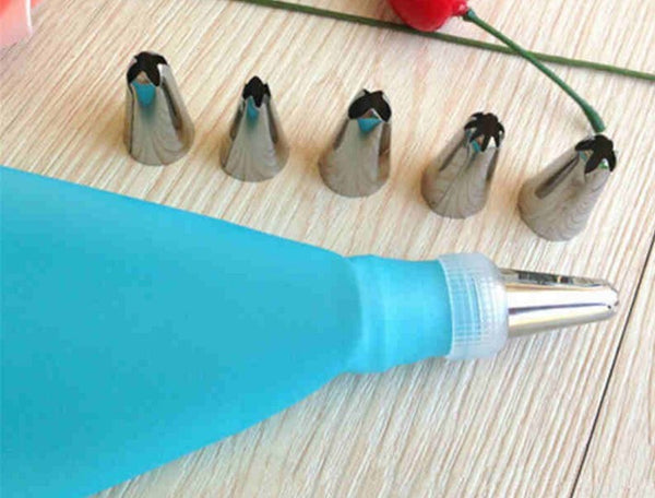 2015  Cake Decorating Tips Set Pastry Bag + 6xStainless Steel Nozzle Set Silicone Icing Piping Cream DIY