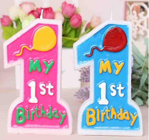 1Pcs My 1st Shape Birthday Party Suppilies Wax Decoration Children Gift  Cake Candle Bule Pink Big Pattern Arabic numerals One