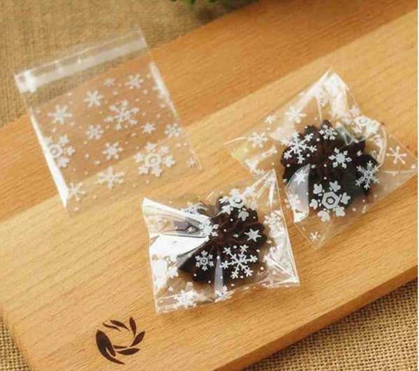High Quality Self Adhesive Seal,Bakery Gift Cello Bags Clear Christmas Snowflake Cookie Bag,Plastic Cellophane JE680